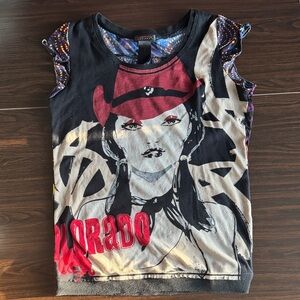 Custo Barcelona Girls' Graphic Tank Top in Black, Red & Cream